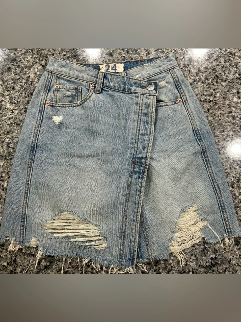 NWOT We the Free Parker Denim Wrap Skirt Size 24 - Picture 2 of 5